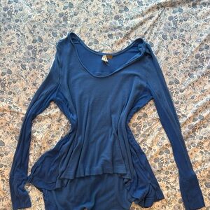 We The Free Blue Asymmetrical Long Sleeve Blouse